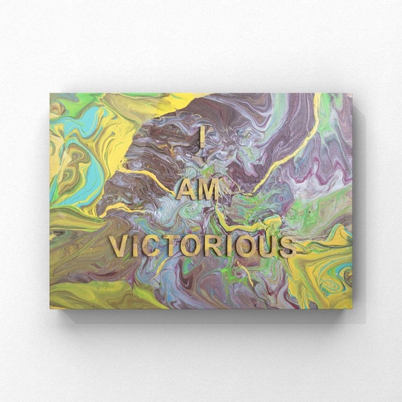 I am Victorious, Original, Acrylic, small size, flowing affirmation 3D Painting. - Picture 5 of 8